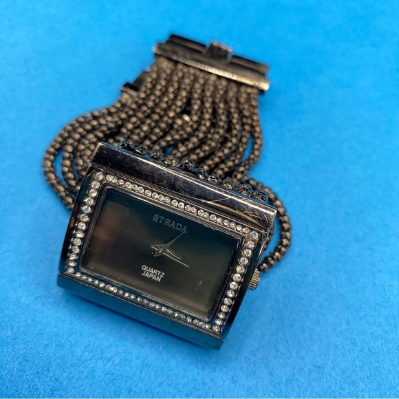 STRADA Watch Black Chain Band Rhinestones - Picture 4 of 5